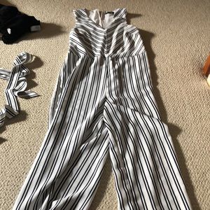 Banana republic black and white striped jumpsuit